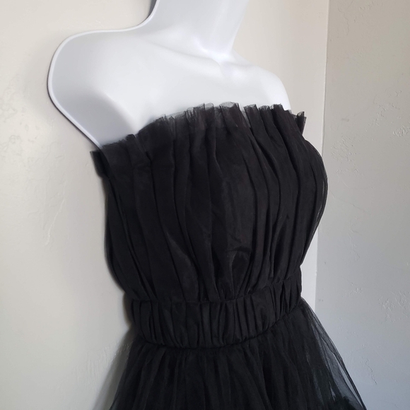 Black Tube Top Mini Dress Tulle Frilly Girly Cocktail Event Party GNO Sexy - Picture 5 of 8